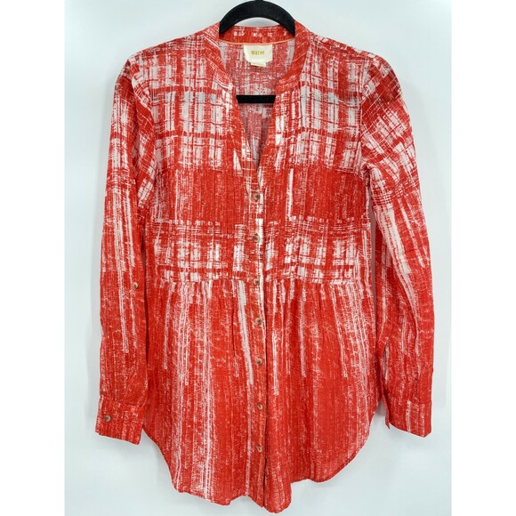 MAEVE Calia Long Sleeve Roll Tab Button Down Orange Tunic Top Size 0 - Picture 2 of 6